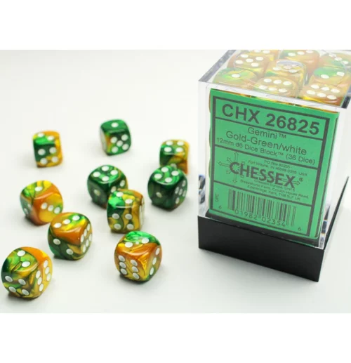 Gemini 12mm d6 Gold-Green/white (36)