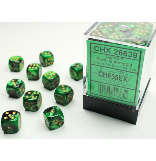 Gemini 12mm d6 Black-Green/gold