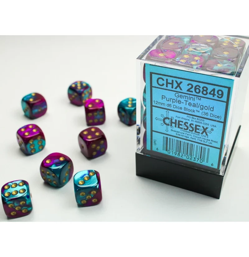 Gemini 12mm d6 Purple-Teal/gold
