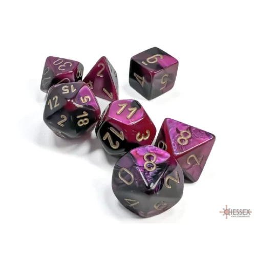 Gemini Polyhedral Black-Purplegold 7-Dice Set