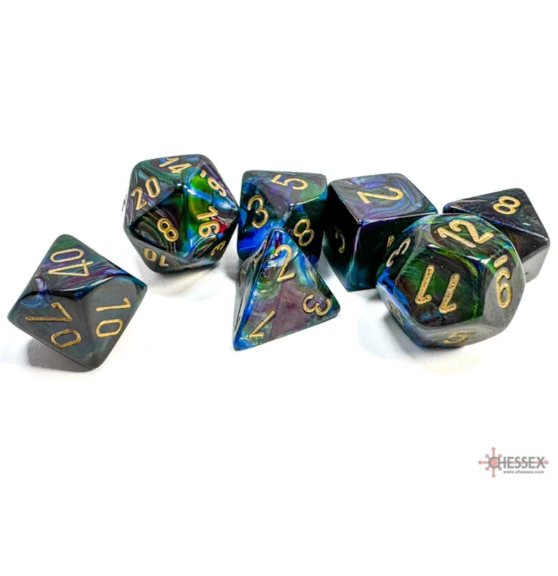 Chessex Lustrous Shadow/gold Polyhedral