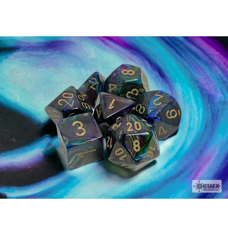 Chessex Lustrous Shadow/gold Polyhedral (7)