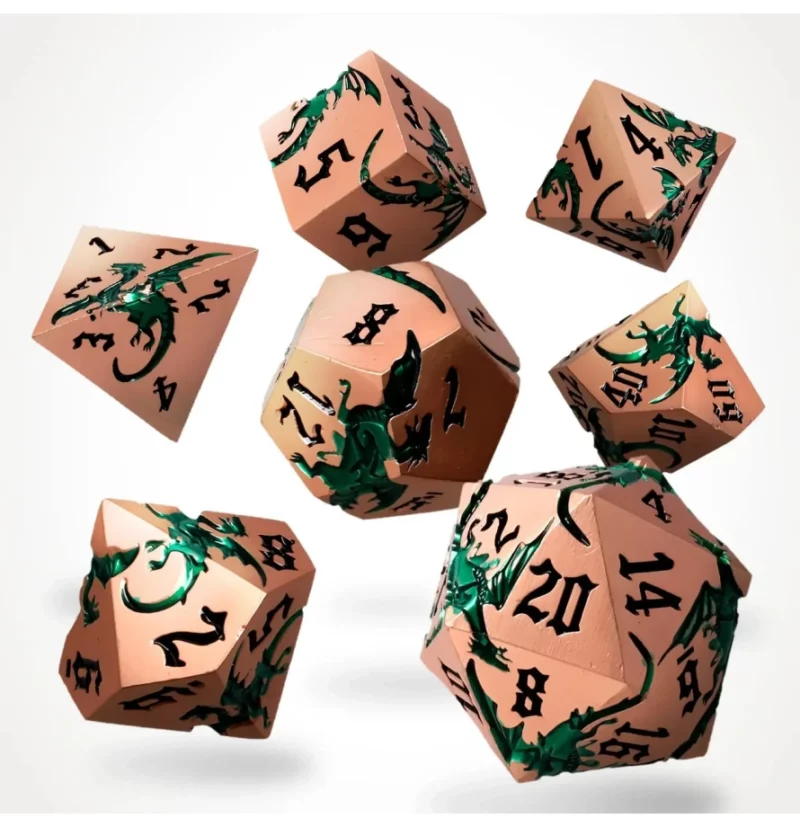 Viridian Flame Metal RPG Dice Set