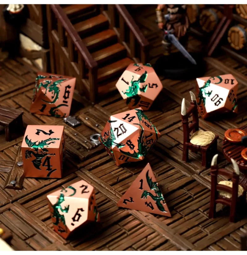 Viridian Flame Metal RPG Dice Set