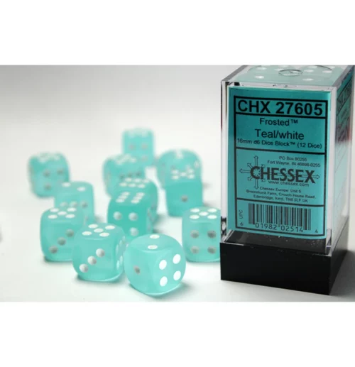 601982025144-1 Chessex Frosted Teal/white 16mm d6 (12)