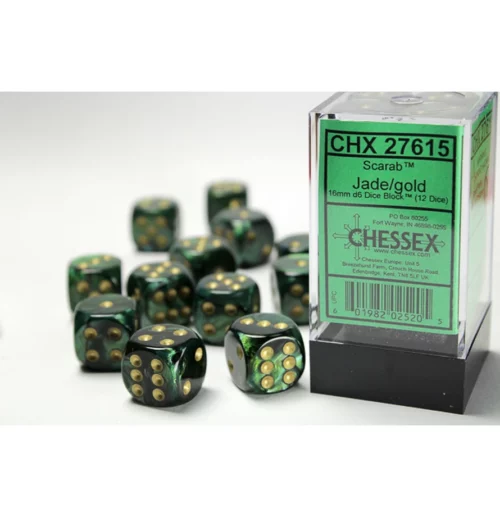 Chessex Scarab Jade/gold 16mm d6 (12)