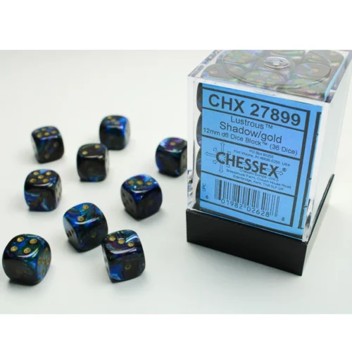 Chessex Lustrous Shadow/gold 12mm d6 (36)